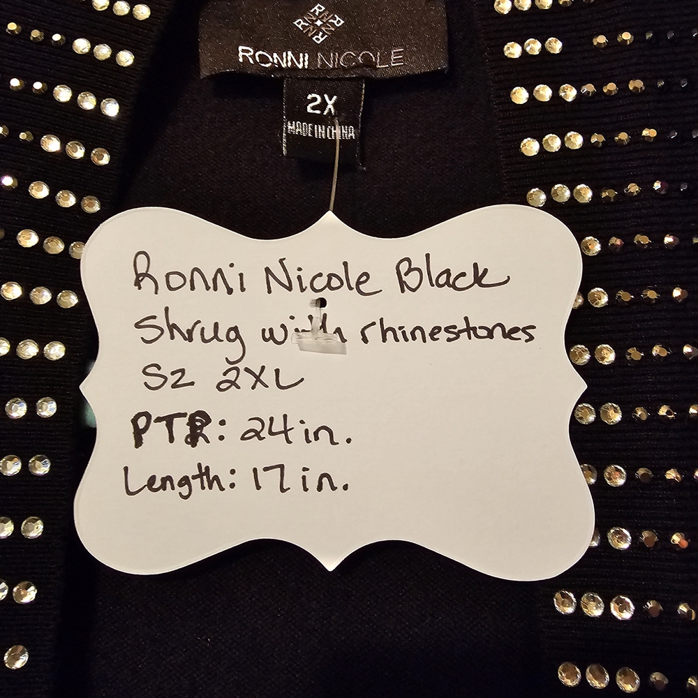 Ronni Nicole Black Cardigan with Silver Details, SZ 2XL - Picture 3 of 3